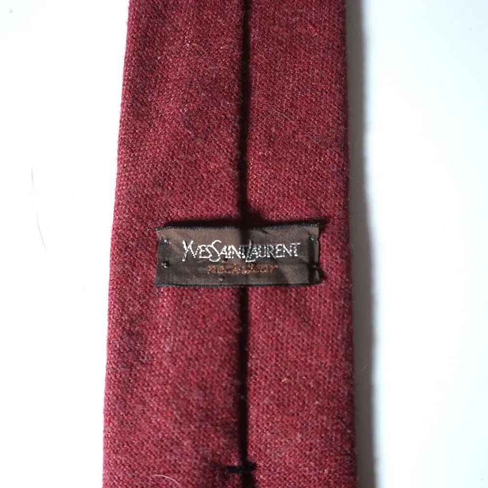 Yves Saint Laurent Vintage Heather Mist Neck Tie Italy Red Monogram Logo